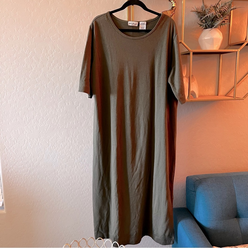Y2K White Stag Stretch Olive Green Long Sleeve Dress womens plus 18w 20w